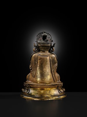 Lot 28 - A TWO-TONE GILT COPPER-ALLOY FIGURE OF GUANYIN, KANGXI-YONGZHENG PERIOD