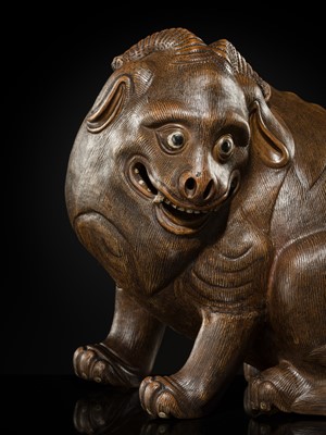 Lot 164 - A LARGE ‘MYTHICAL BEAST' NIGHT LIGHT, BROWN ENAMELED BISCUIT, KANGXI-QIANLONG PERIOD
