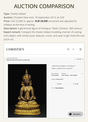Lot 29 - A FINELY INLAID GILT-BRONZE FIGURE OF AMITAYUS, EARLY QING DYNASTY
