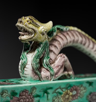 Lot 545 - A RARE FAMILLE VERTE ‘CHILONG’ SCROLL WEIGHT, QING DYNASTY