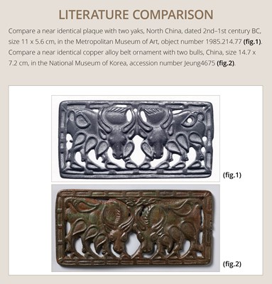 AN ORDOS ‘TWIN YAK’ BRONZE BELT PLAQUE, 2ND-1ST CENTURY BC