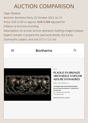 AN ORDOS ‘TWIN YAK’ BRONZE BELT PLAQUE, 2ND-1ST CENTURY BC