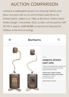 Lot 301 - SHIBATA ZESHIN (1807-1891): A MASTERFUL INLAID LACQUER KOGO (INCENSE BOX) DEPICTING DAIKOKU TAKING A SMOKING BREAK