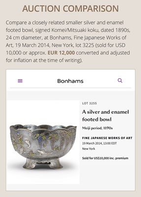 Lot 14 - TOUNSAI MASAKATSU: AN IMPRESSIVE AND LARGE CLOISONÉ ENAMELED SILVER PUNCH BOWL