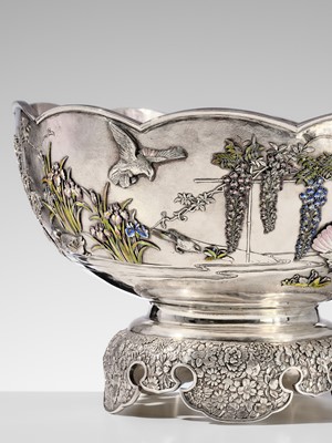 Lot 14 - TOUNSAI MASAKATSU: AN IMPRESSIVE AND LARGE CLOISONÉ ENAMELED SILVER PUNCH BOWL