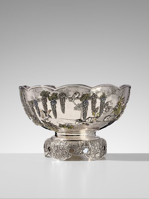 Lot 14 - TOUNSAI MASAKATSU: AN IMPRESSIVE AND LARGE CLOISONÉ ENAMELED SILVER PUNCH BOWL