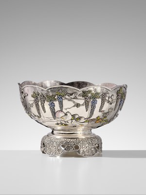 Lot 14 - TOUNSAI MASAKATSU: AN IMPRESSIVE AND LARGE CLOISONÉ ENAMELED SILVER PUNCH BOWL