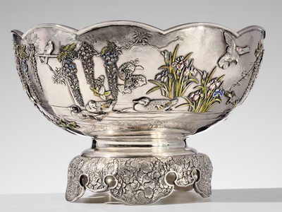 Lot 14 - TOUNSAI MASAKATSU: AN IMPRESSIVE AND LARGE CLOISONÉ ENAMELED SILVER PUNCH BOWL