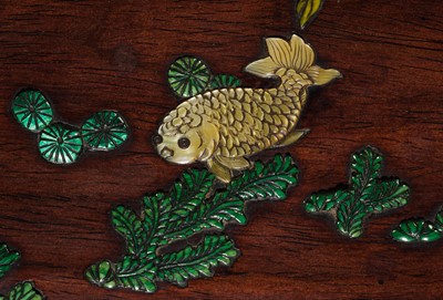 AN EMBELLISHED HUANGHUALI ‘FIVE FISH’ BOX AND COVER, QING DYNASTY, 17TH-18TH CENTURY