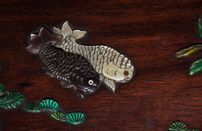 AN EMBELLISHED HUANGHUALI ‘FIVE FISH’ BOX AND COVER, QING DYNASTY, 17TH-18TH CENTURY