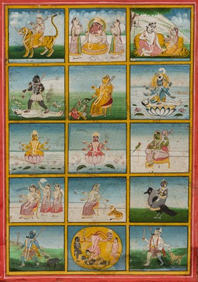 Lot 598 - A MINIATURE PAINTING OF THE TEN MAHAVIDYA GODDESSES, JAIPUR, EARLY 19TH CENTURY
