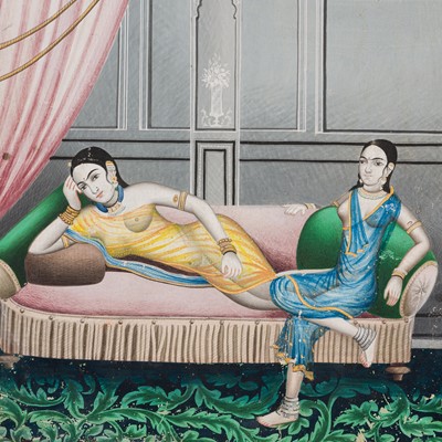 Lot 390 - A PAINTING OF TWO RECLINING LADIES, BENGAL, 19TH-20TH CENTURY