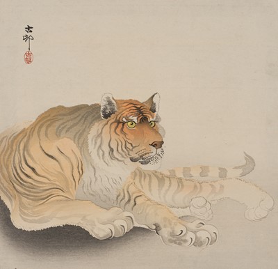 Lot 1617 - OHARA KOSON: A RECUMBENT TIGER