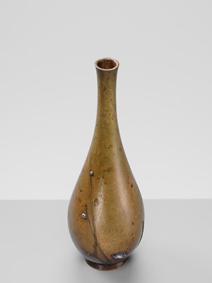 Lot 31 - YUASA: A FINE MIXED-METAL-INLAID BRONZE VASE WITH PLUM BLOSSOMS