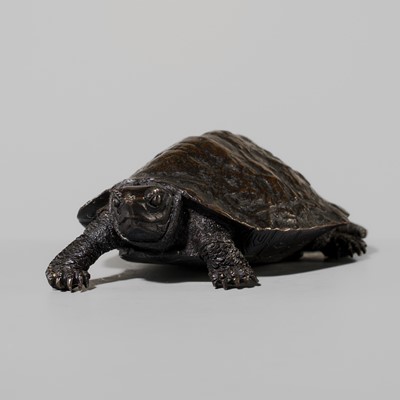 Lot 8 - SUIUN: A FINE SMALL BRONZE OKIMONO OF A TORTOISE