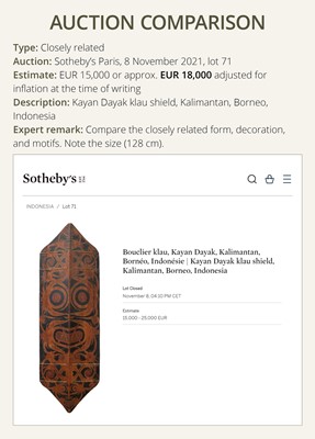 Lot 247 - A KAYAN DAYAK KLAU SHIELD, KALIMANTAN, BORNEO, INDONESIA, EARLY 20TH CENTURY