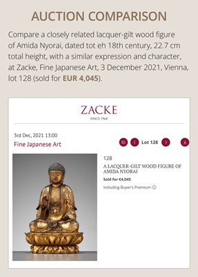 A FINE GILT-LACQUERED WOOD FIGURE OF SEATED AMIDA NYORAI, EDO PERIOD