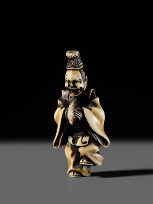 Lot 133 - HIDEMASA: A FINE IVORY NETSUKE OF A COURTIER