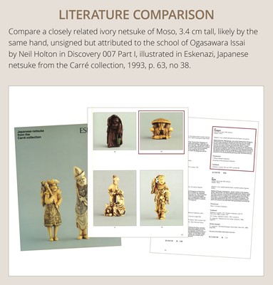 Lot 81 - A FINE IVORY NETSUKE OF MOSO, SCHOOL OF OGAWASARA ISSAI