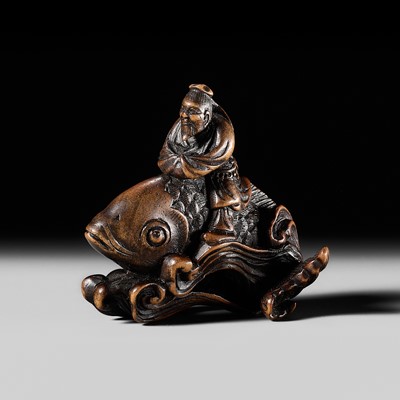Lot 459 - IKKOSAI: A WOOD NETSUKE OF KINKO SENNIN