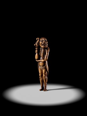 Lot 87 - A SUPERB TALL WOOD NETSUKE OF RYUJIN’S ATTENDANT