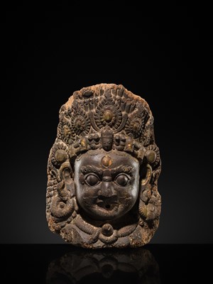Lot 22 - A WOOD MASK DEPICTING BHAIRAVA, NEPAL, 16TH-17TH CENTURY