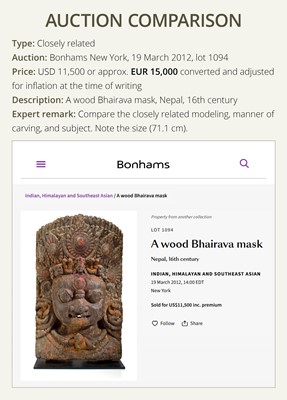 Lot 22 - A WOOD MASK DEPICTING BHAIRAVA, NEPAL, 16TH-17TH CENTURY