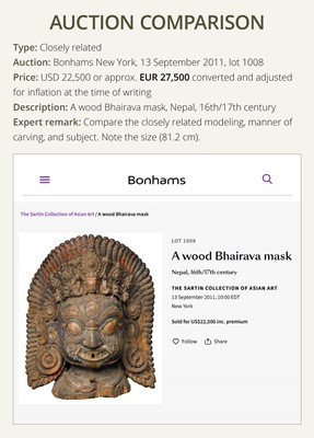 Lot 22 - A WOOD MASK DEPICTING BHAIRAVA, NEPAL, 16TH-17TH CENTURY