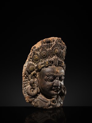 Lot 22 - A WOOD MASK DEPICTING BHAIRAVA, NEPAL, 16TH-17TH CENTURY