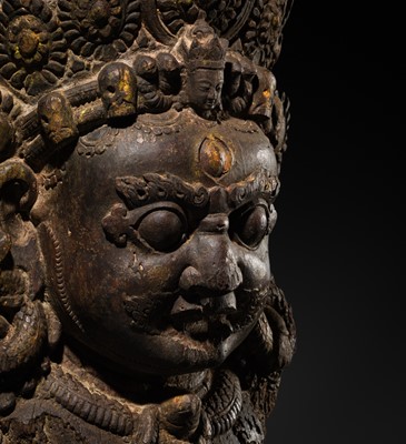 Lot 22 - A WOOD MASK DEPICTING BHAIRAVA, NEPAL, 16TH-17TH CENTURY