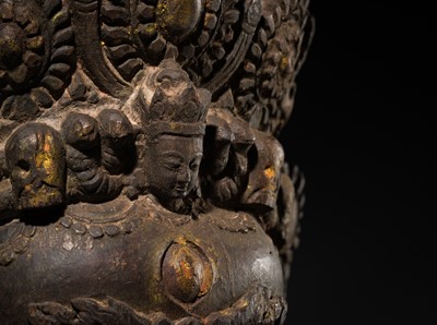 Lot 22 - A WOOD MASK DEPICTING BHAIRAVA, NEPAL, 16TH-17TH CENTURY