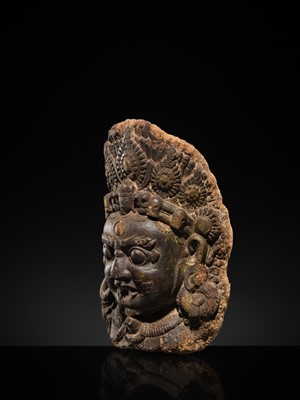 Lot 22 - A WOOD MASK DEPICTING BHAIRAVA, NEPAL, 16TH-17TH CENTURY