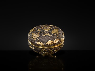 A FINE PARCEL-GILT BRONZE INCENSE POWDER BOX AND COVER, MING DYNASTY