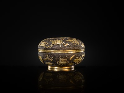 A FINE PARCEL-GILT BRONZE INCENSE POWDER BOX AND COVER, MING DYNASTY