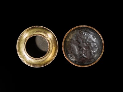 A FINE PARCEL-GILT BRONZE INCENSE POWDER BOX AND COVER, MING DYNASTY