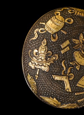 A FINE PARCEL-GILT BRONZE INCENSE POWDER BOX AND COVER, MING DYNASTY