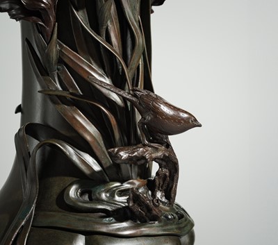 Lot 13 - A SUPERB AND LARGE ‘IRIS’ BRONZE VASE