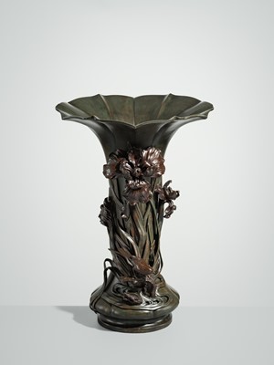 Lot 13 - A SUPERB AND LARGE ‘IRIS’ BRONZE VASE