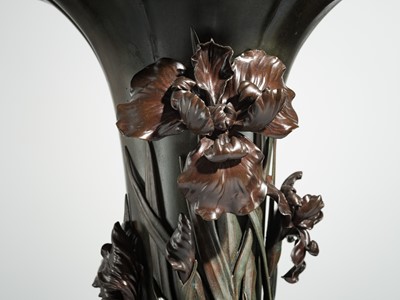 Lot 13 - A SUPERB AND LARGE ‘IRIS’ BRONZE VASE