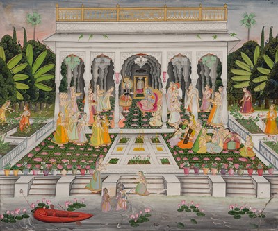 Lot 202 - A LARGE AND FINE PAINTING WITH THE MARRIAGE OF KRISHNA AND RUKMINI, NATHDWARA, FIRST HALF OF THE 19TH CENTURY