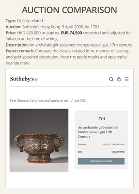 A FINE GOLD-SPLASHED BRONZE CENSER, GUI, 17TH-18TH CENTURY