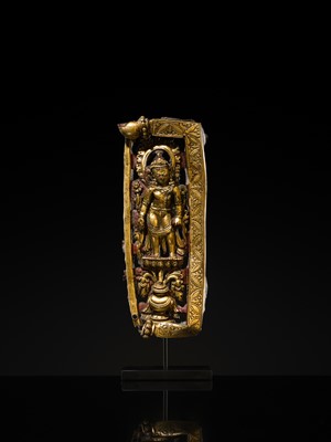 A GILT-COPPER REPOUSSÉ RELIEF DEPICTING PADMAPANI LOKESHVARA, TIBET, 14TH-15TH CENTURY