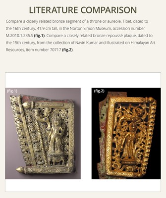 A GILT-COPPER REPOUSSÉ RELIEF DEPICTING PADMAPANI LOKESHVARA, TIBET, 14TH-15TH CENTURY