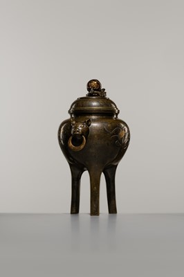 A BRONZE TRIPOD KORO (INCIENSE BURNER) AND COVER