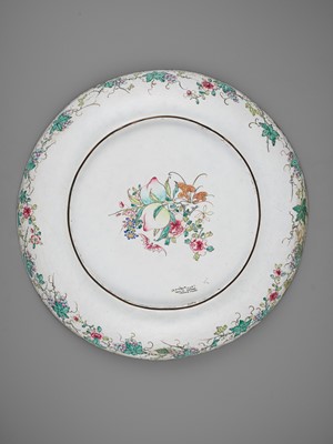 Lot 9 - AN EXCEPTIONAL AND VERY LARGE CANTON ENAMEL ‘SCHOLARS’ DISH, EARLY 18TH CENTURY