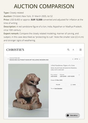 Lot 207 - A SANDSTONE CARVING OF A LION SUBDUING A WARRIOR, CHANDELA DYNASTY