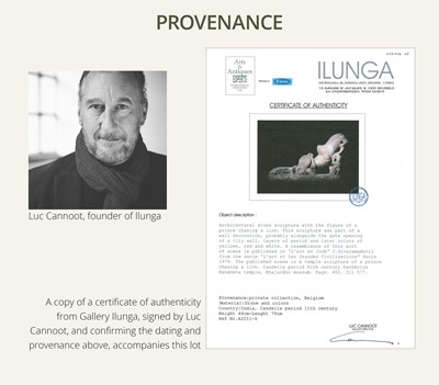 Lot 207 - A SANDSTONE CARVING OF A LION SUBDUING A WARRIOR, CHANDELA DYNASTY