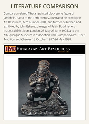 Lot 20 - A FINELY CARVED BLACK STONE FIGURE OF JAMBHALA, TIBET, 15TH-17TH CENTURY