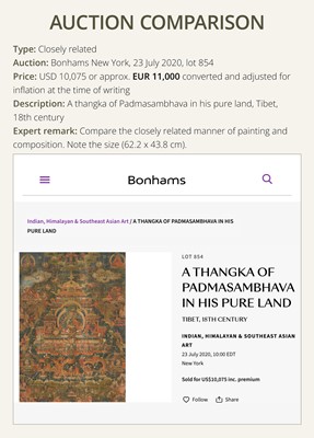 Lot 42 - A THANGKA DEPICTING SHADAKSHARI LOKESHVARA IN HIS POTALA PURE LAND, 18TH CENTURY