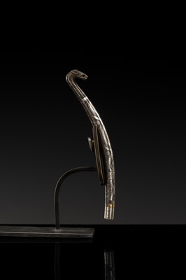 Lot 42 - A GOLD AND SILVER-INLAID BRONZE BELT HOOK, WARRING STATES-HAN DYNASTY